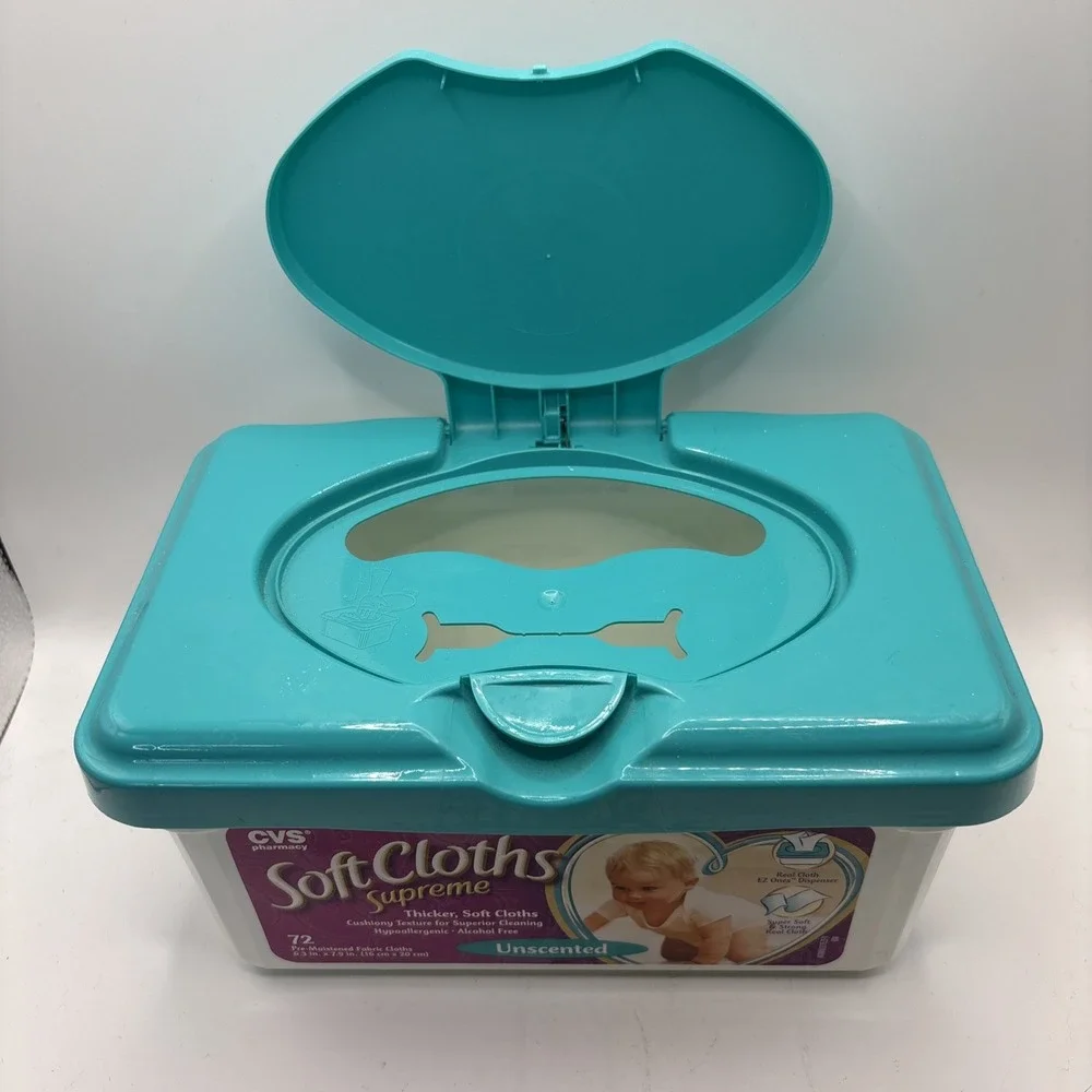 CVS Soft Cloths Supreme Baby Wipes EMPTY Plastic Container‎ Pop Up Lid